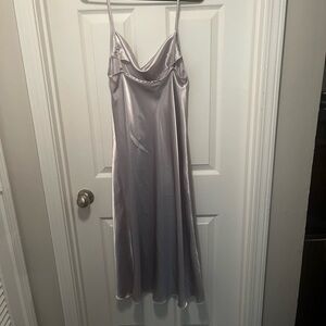 bebe Silver Satin Midi Dress